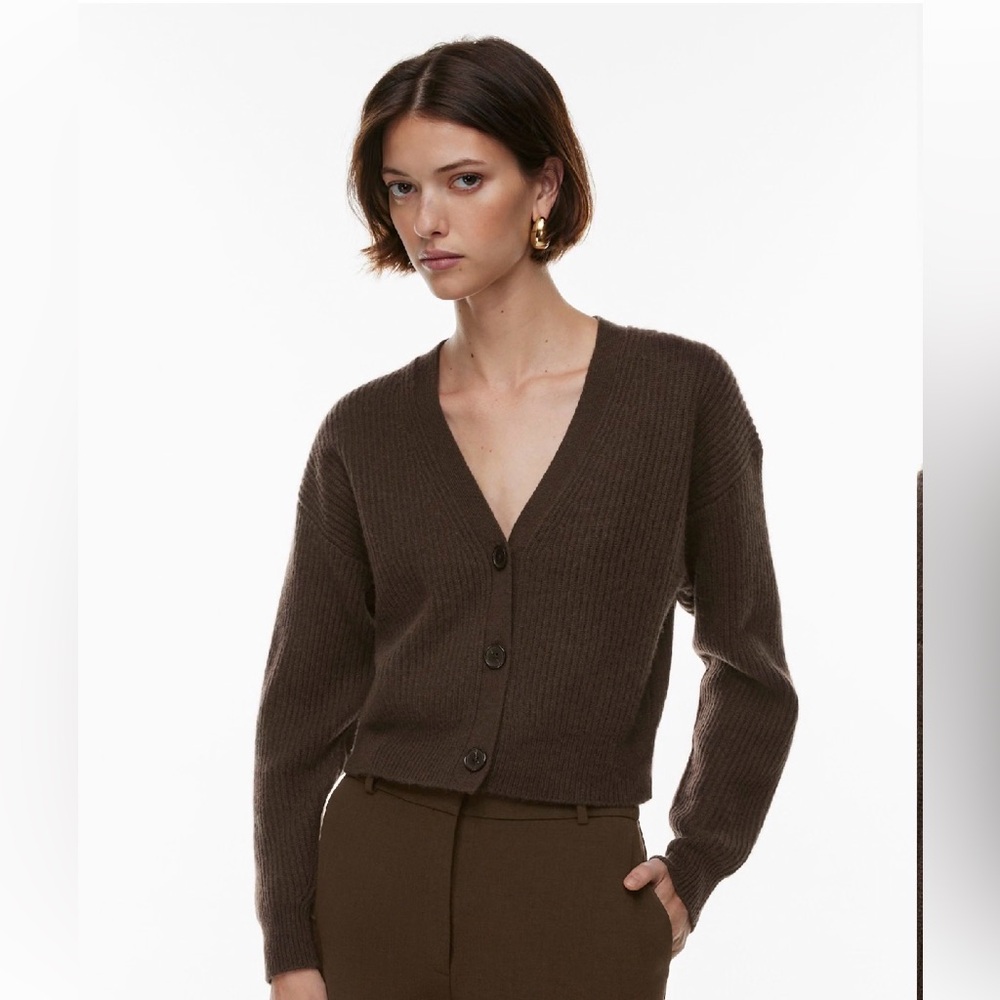 Aritzia Babaton Coffee Bean Brown CASHMERE Cardigan